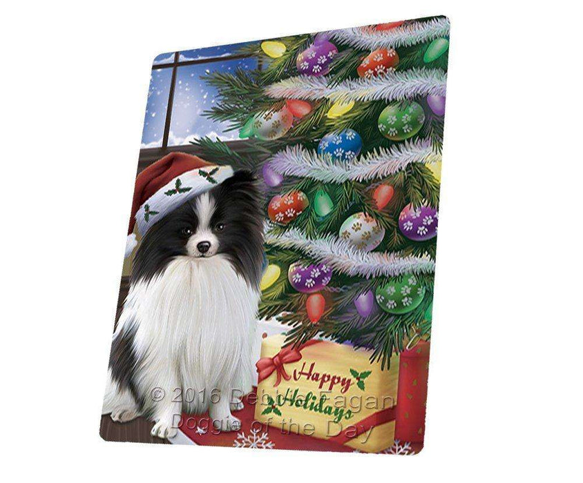 Christmas Happy Holidays Pomeranians Dog with Tree and Presents Art Portrait Print Woven Throw Sherpa Plush Fleece Blanket