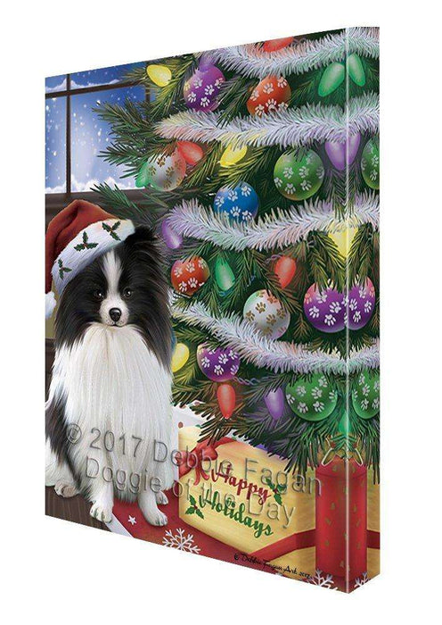 Christmas Happy Holidays Pomeranians Dog with Tree and Presents Canvas Wall Art