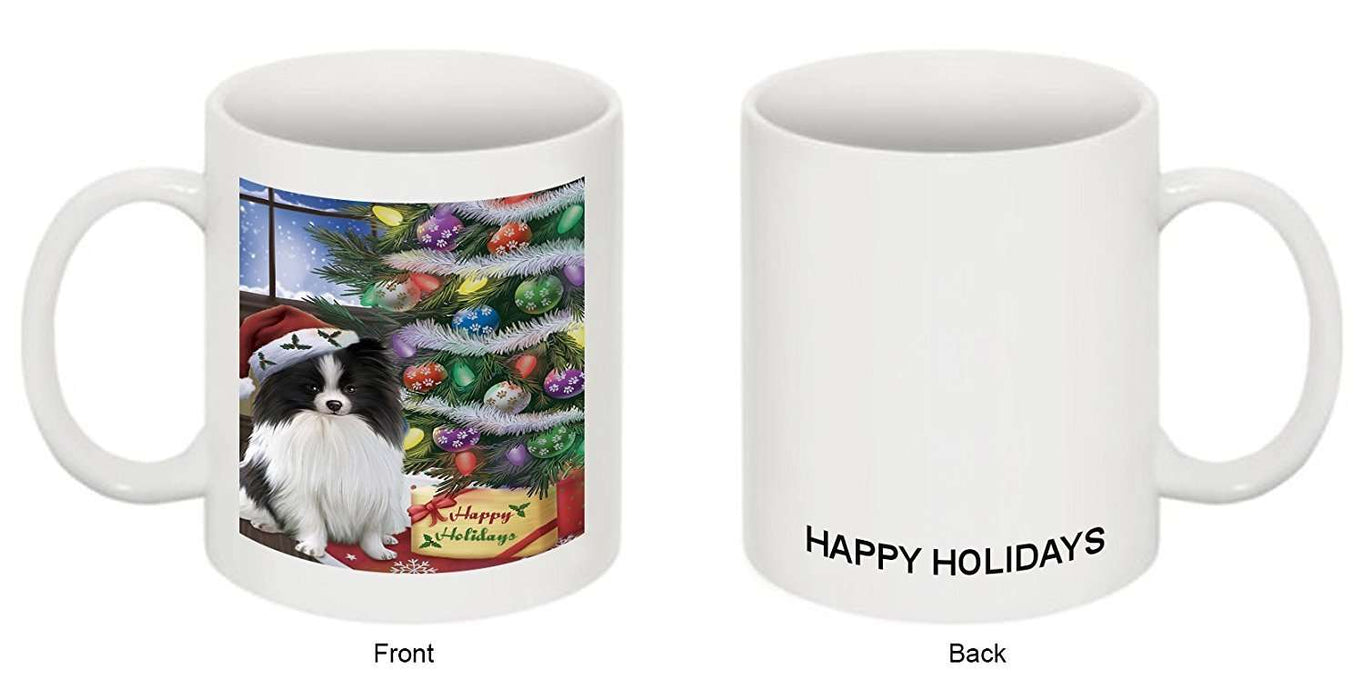 Christmas Happy Holidays Pomeranians Dog with Tree and Presents Mug