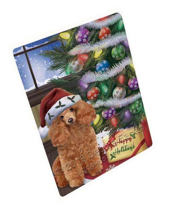 Christmas Happy Holidays Poodle Dog with Tree and Presents Blanket BLNKT101991