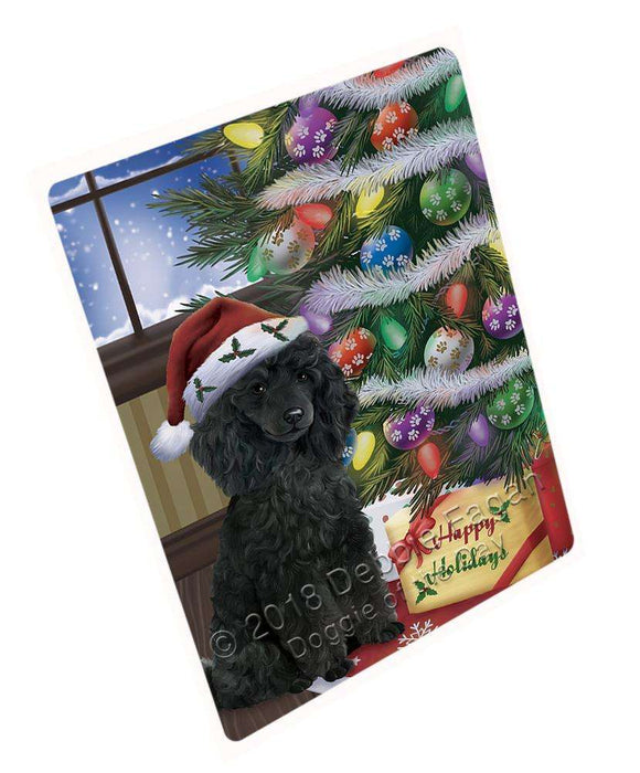 Christmas Happy Holidays Poodle Dog with Tree and Presents Blanket BLNKT102000