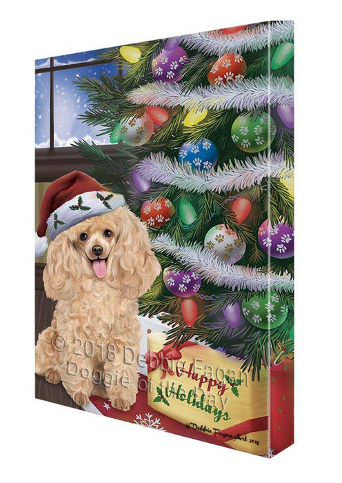 Christmas Happy Holidays Poodle Dog with Tree and Presents Canvas Print Wall Art Décor CVS102491