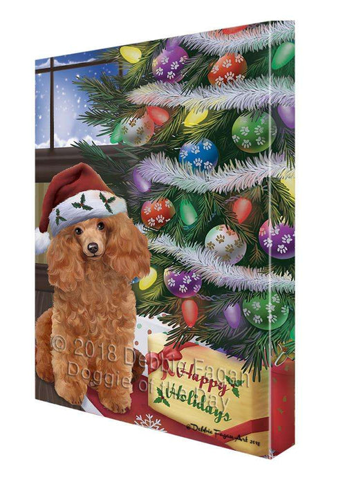 Christmas Happy Holidays Poodle Dog with Tree and Presents Canvas Print Wall Art Décor CVS102500