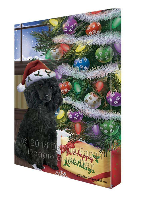 Christmas Happy Holidays Poodle Dog with Tree and Presents Canvas Print Wall Art Décor CVS102509