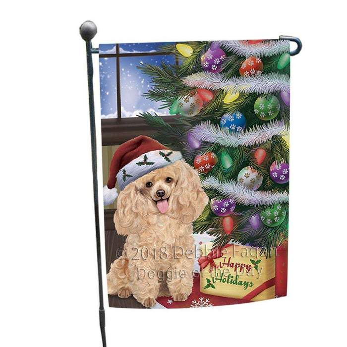 Christmas Happy Holidays Poodle Dog with Tree and Presents Garden Flag GFLG53911