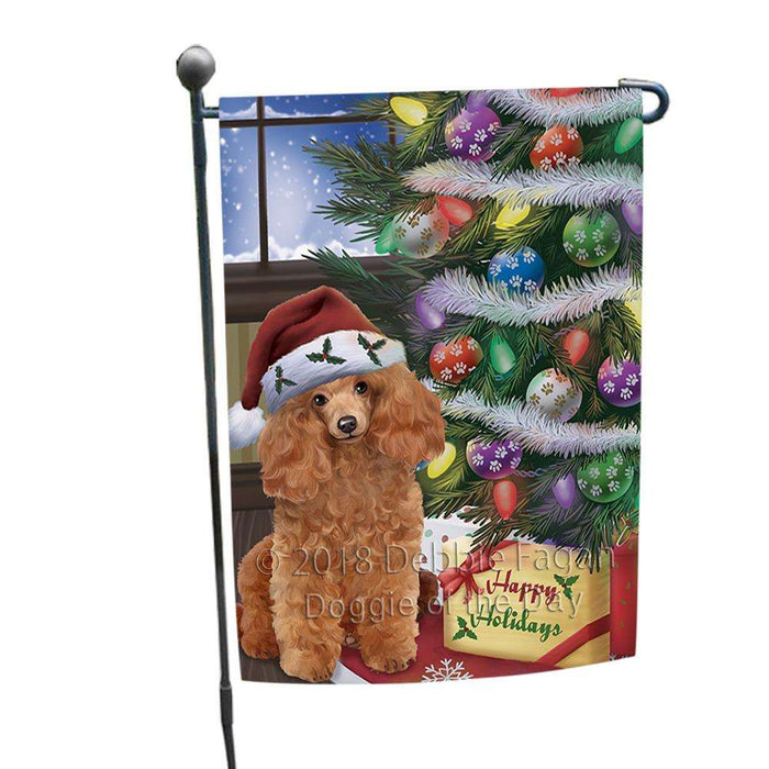 Christmas Happy Holidays Poodle Dog with Tree and Presents Garden Flag GFLG53912