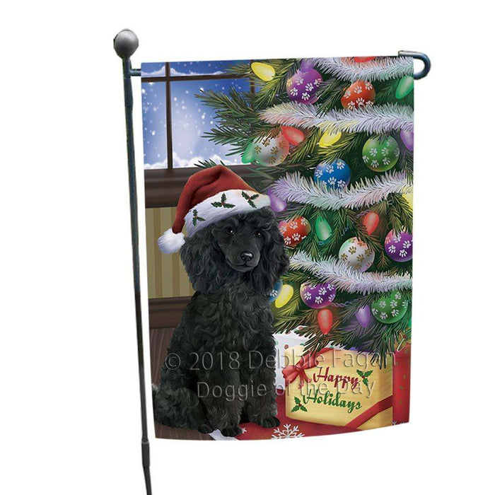 Christmas Happy Holidays Poodle Dog with Tree and Presents Garden Flag GFLG53913