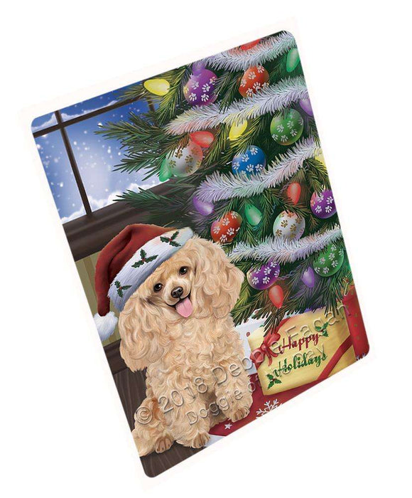 Christmas Happy Holidays Poodle Dog with Tree and Presents Large Refrigerator / Dishwasher Magnet RMAG83976