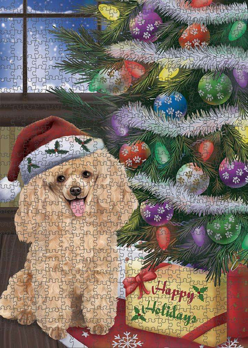 Christmas Happy Holidays Poodle Dog with Tree and Presents Puzzle with Photo Tin PUZL82552