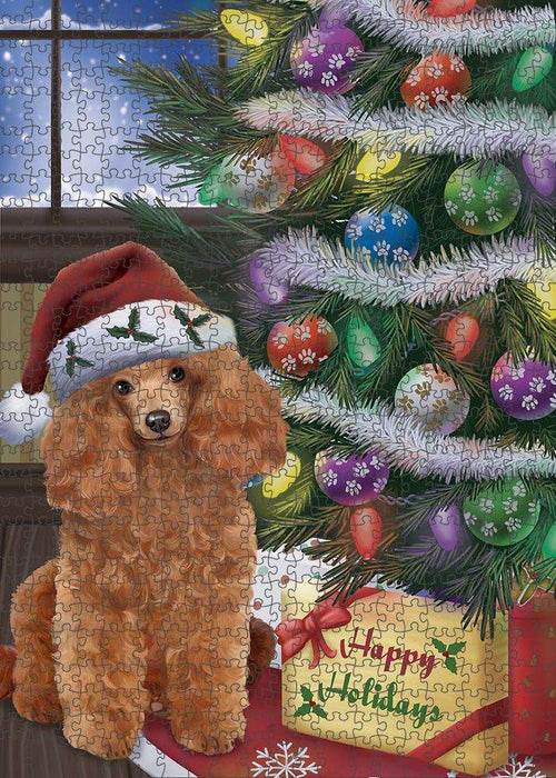 Christmas Happy Holidays Poodle Dog with Tree and Presents Puzzle with Photo Tin PUZL82556