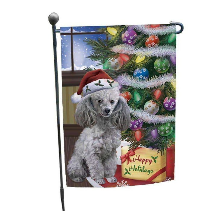 Christmas Happy Holidays Poodles Dog with Tree and Presents Garden Flag