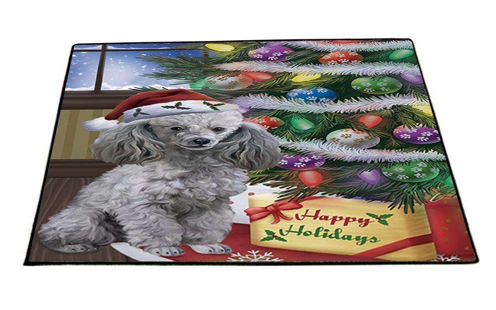 Christmas Happy Holidays Poodles Dog with Tree and Presents Indoor/Outdoor Floormat
