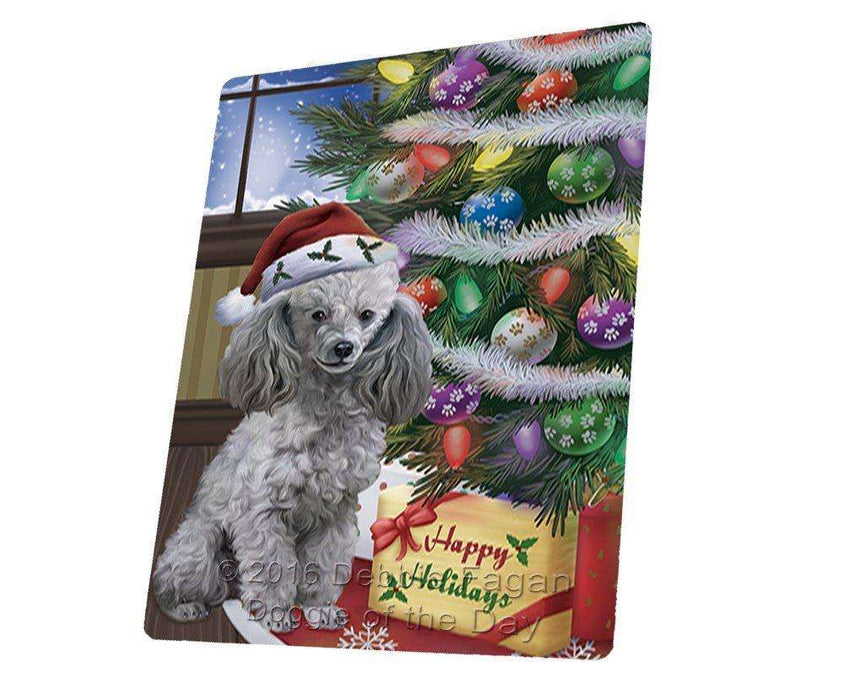 Christmas Happy Holidays Poodles Dog with Tree and Presents Large Refrigerator / Dishwasher Magnet