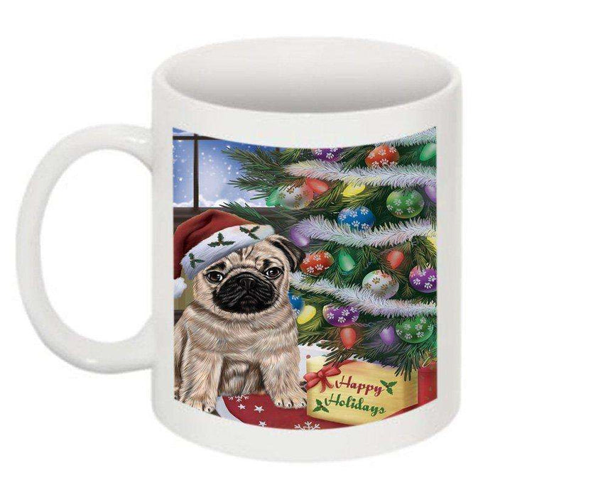 Christmas Happy Holidays Pug Dog with Tree and Presents Mug CMG0064