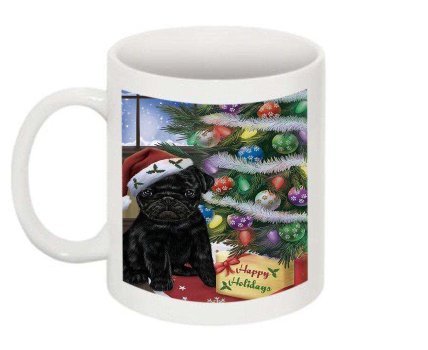 Christmas Happy Holidays Pug Dog with Tree and Presents Mug CMG0065