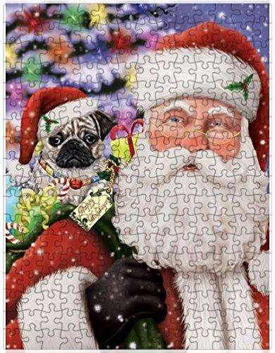 Christmas Happy Holidays Pug Dog with Tree and Presents Puzzle with Photo Tin