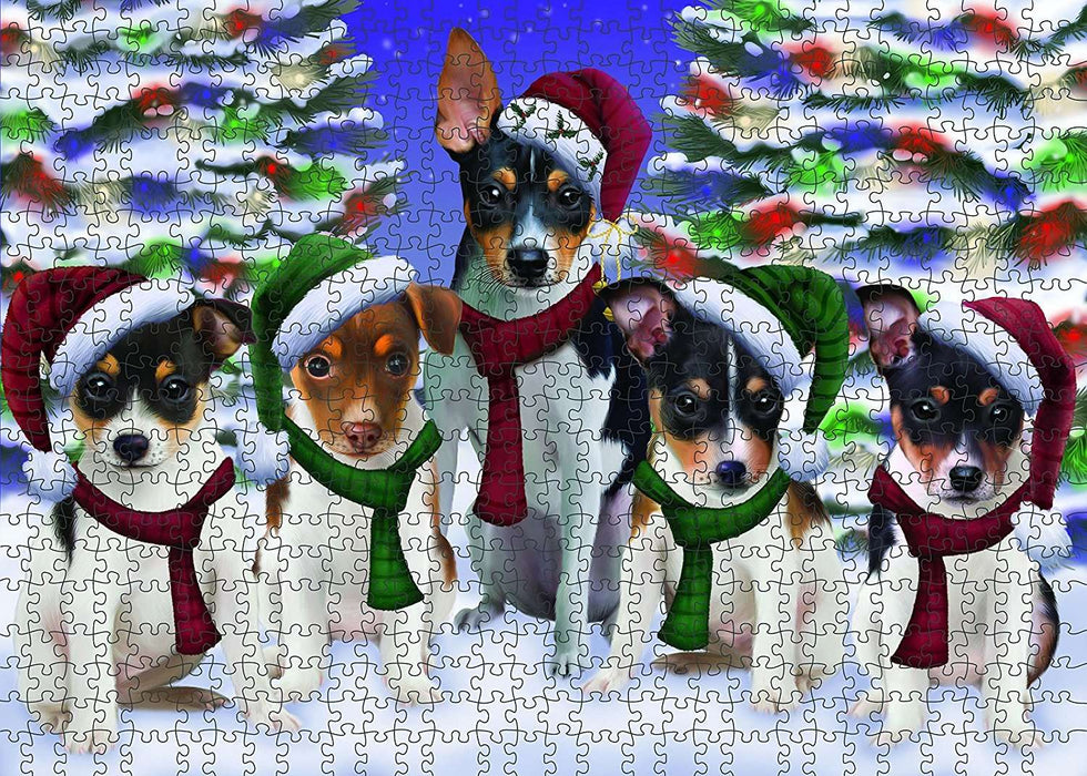 Christmas Happy Holidays Rat Terrier Dog Family Portrait Puzzle  PUZL021