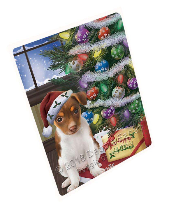 Christmas Happy Holidays Rat Terrier Dog with Tree and Presents Blanket BLNKT102009