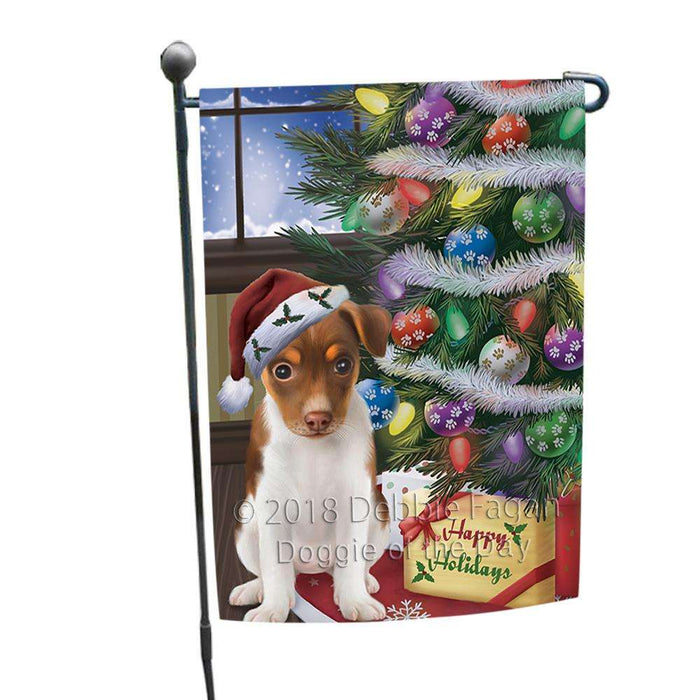 Christmas Happy Holidays Rat Terrier Dog with Tree and Presents Garden Flag GFLG53914