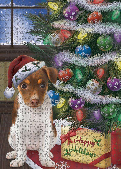 Christmas Happy Holidays Rat Terrier Dog with Tree and Presents Puzzle  PUZL82564