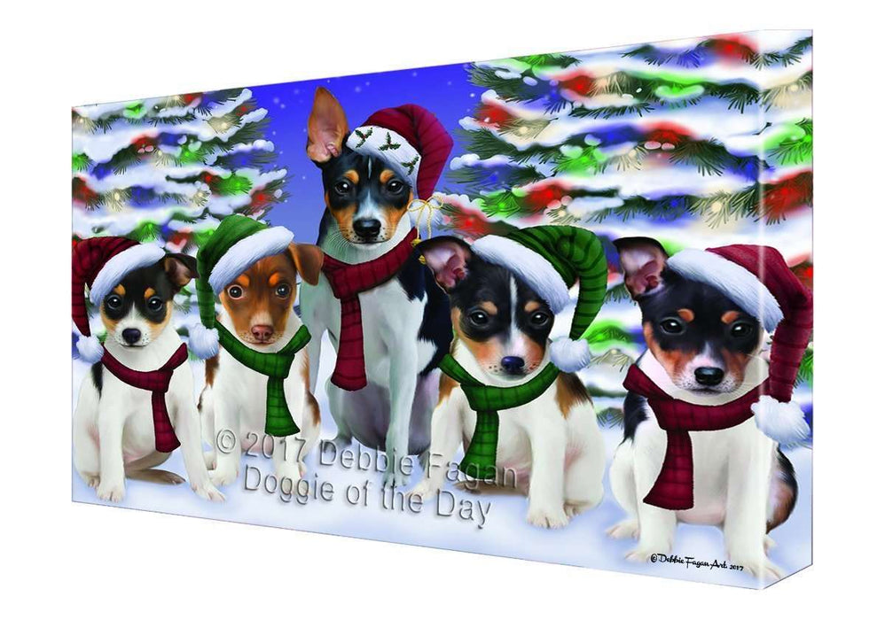 Christmas Happy Holidays Rat Terrier Family Portraits Print on Canvas Wall Art CVS063