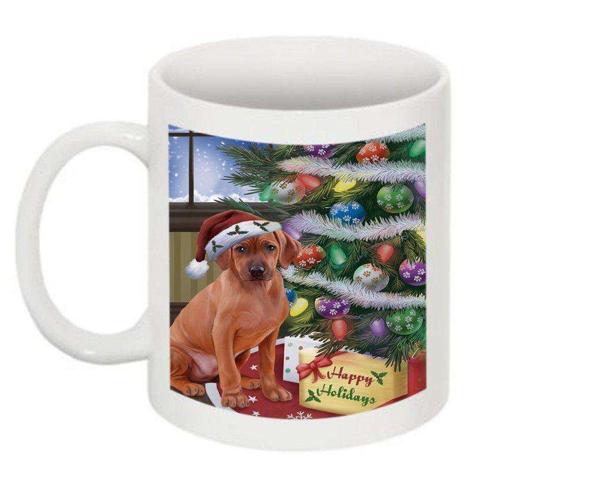 Christmas Happy Holidays Rhodesian Ridgeback Dog with Tree and Presents Mug CMG0066