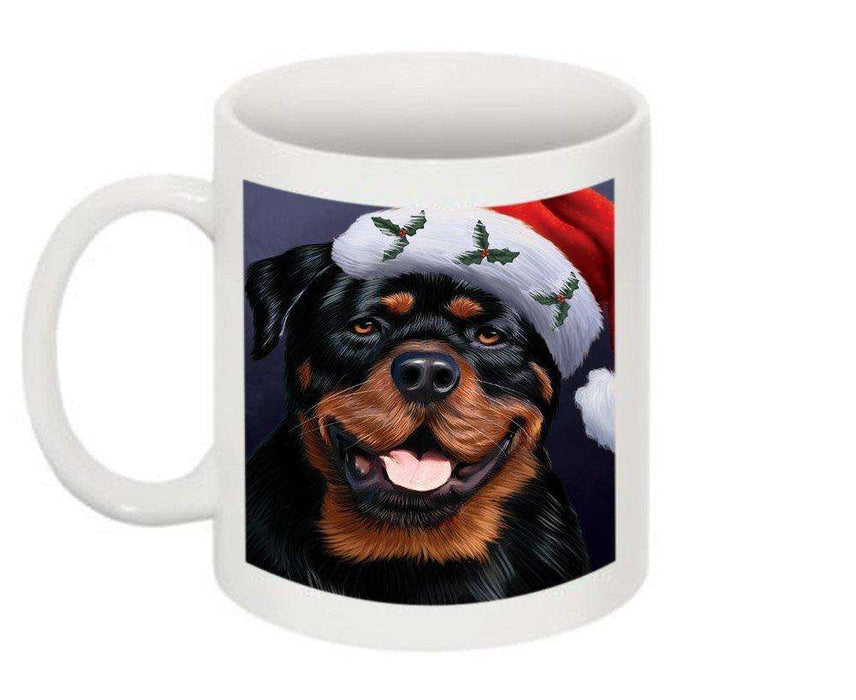 Christmas Happy Holidays Rottweiler Dog Wearing Santa Hat Mug CMG0036