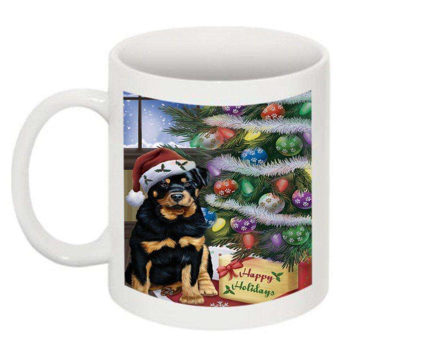 Christmas Happy Holidays Rottweiler Dog with Tree and Presents Mug CMG0067