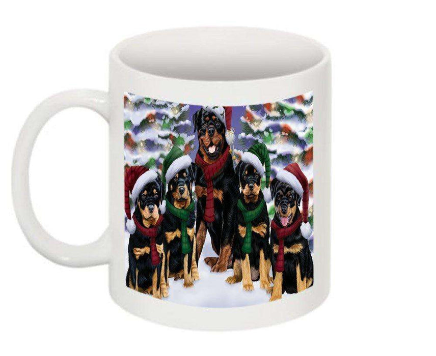Christmas Happy Holidays Rottweiler Dogs Family Portrait Mug CMG0144