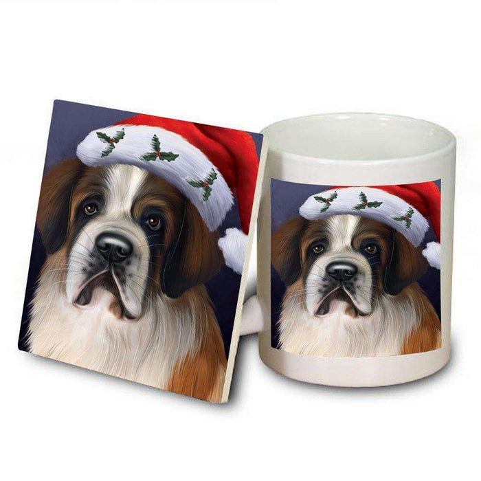 Christmas Happy Holidays Saint Bernard Dog Wearing Santa Hat Mug and Coaster Set MUC0012