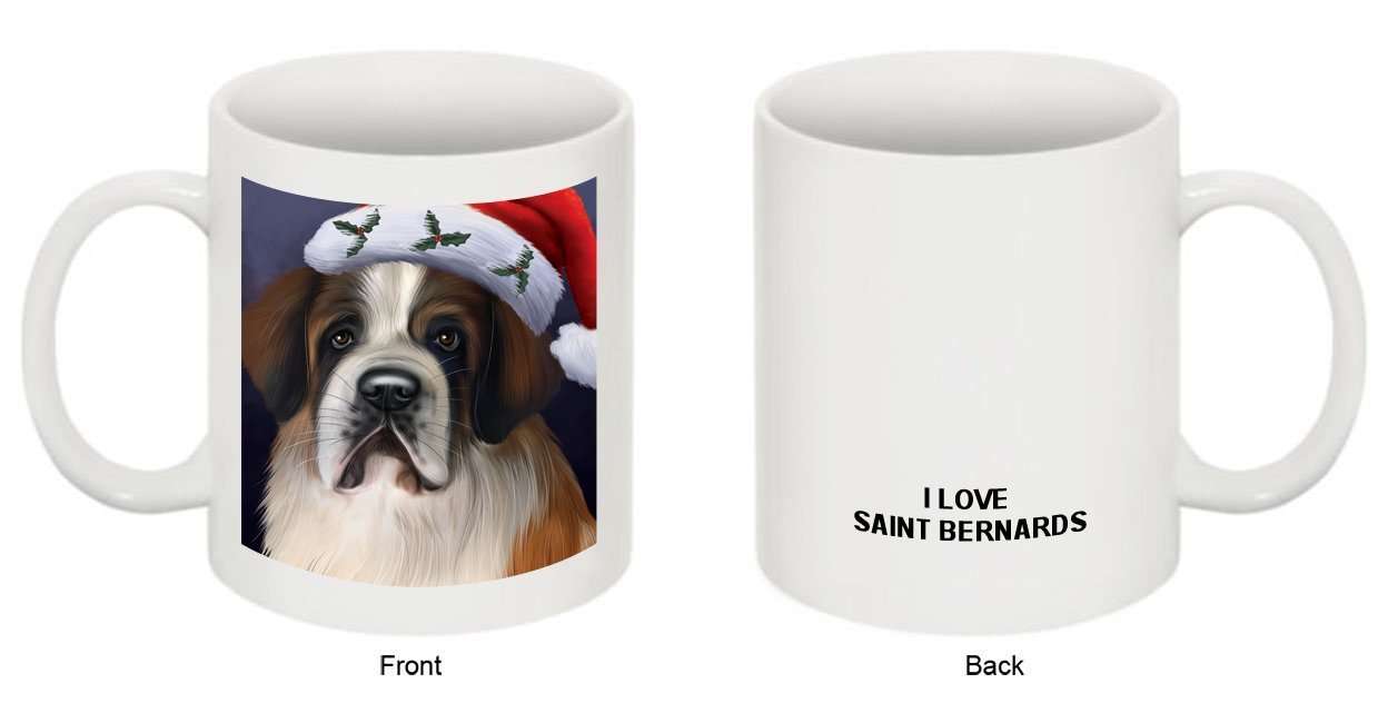Christmas Happy Holidays Saint Bernard Dog Wearing Santa Hat Mug CMG0012