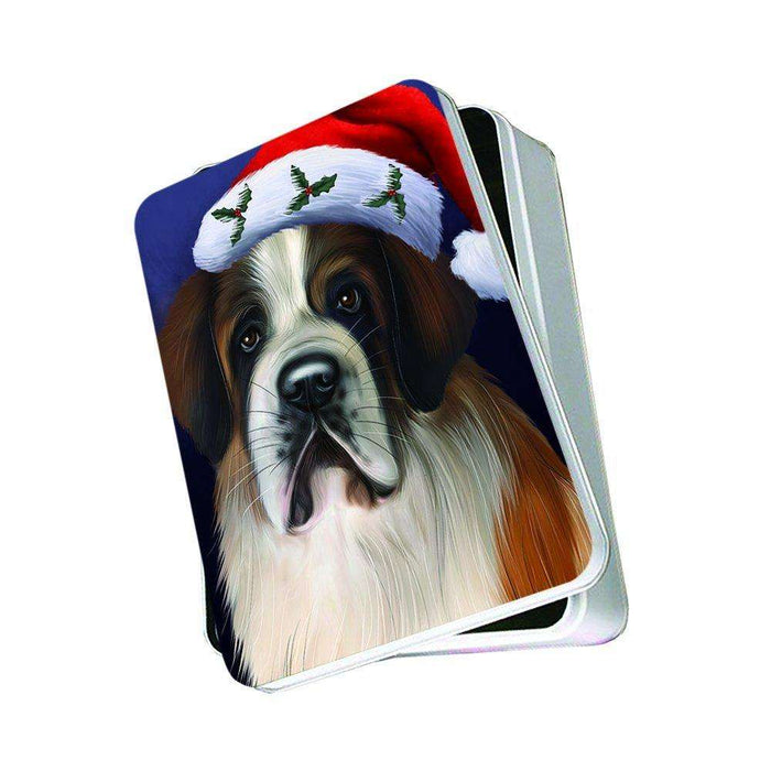 Christmas Happy Holidays Saint Bernard Dog Wearing Santa Hat Photo Storage Tin PTIN0012