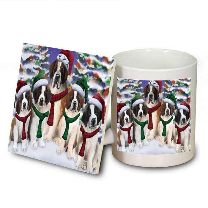 Christmas Happy Holidays Saint Bernard Dogs Family Portrait Mug and Coaster Set MUC0020
