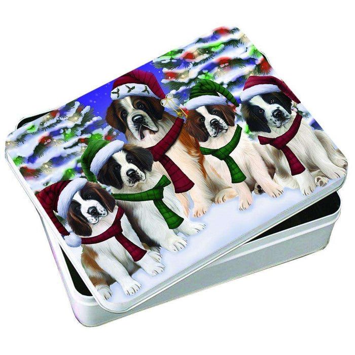Christmas Happy Holidays Saint Bernard Dogs Family Portrait Photo Storage Tin PTIN0020