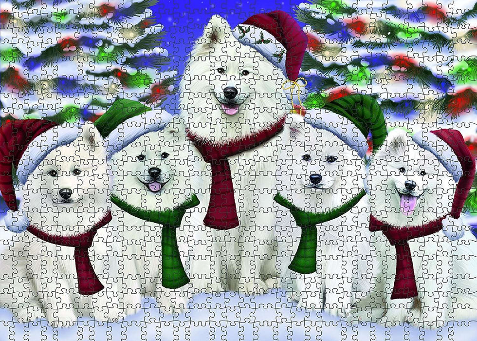 Christmas Happy Holidays Samoyed Dog Family Portrait Puzzle with Photo Tin PUZL024