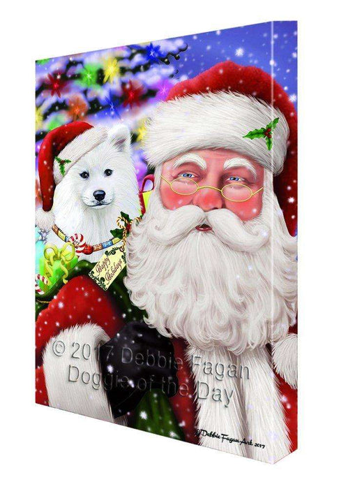 Christmas Happy Holidays Samoyed Dog with Santa and Presents Print on Canvas Wall Art CVS1179