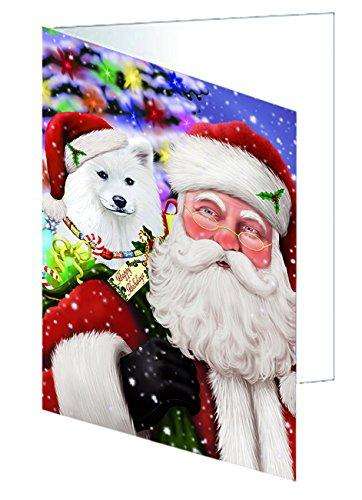 Christmas Happy Holidays Samoyed Dog with Santa Presents Handmade Artwork Assorted Pets Greeting Cards and Note Cards with Envelopes for All Occasions and Holiday Seasons GCD1760