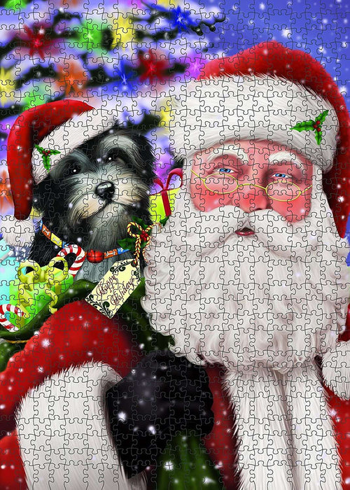 Christmas Happy Holidays Santa with Havanese Dog Presents Puzzle with Photo Tin PUZL1005