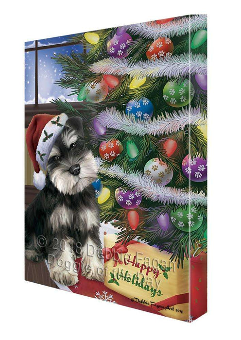 Christmas Happy Holidays Schnauzer Dog with Tree and Presents Canvas Print Wall Art Décor CVS102527
