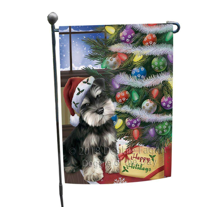 Christmas Happy Holidays Schnauzer Dog with Tree and Presents Garden Flag GFLG53915