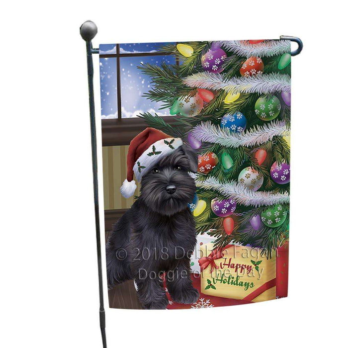 Christmas Happy Holidays Schnauzer Dog with Tree and Presents Garden Flag GFLG53916
