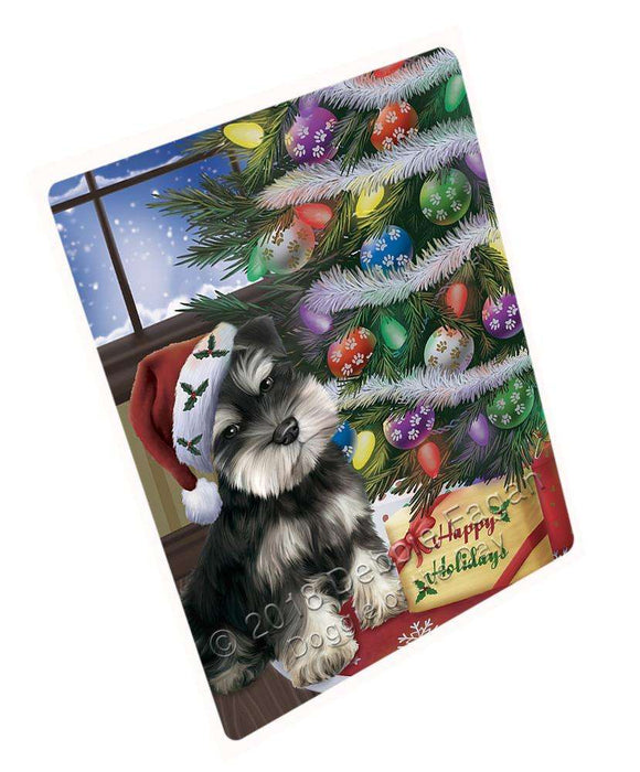 Christmas Happy Holidays Schnauzer Dog with Tree and Presents Large Refrigerator / Dishwasher Magnet RMAG84000
