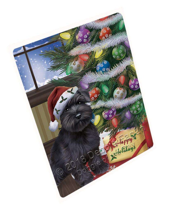 Christmas Happy Holidays Schnauzer Dog with Tree and Presents Large Refrigerator / Dishwasher Magnet RMAG84006