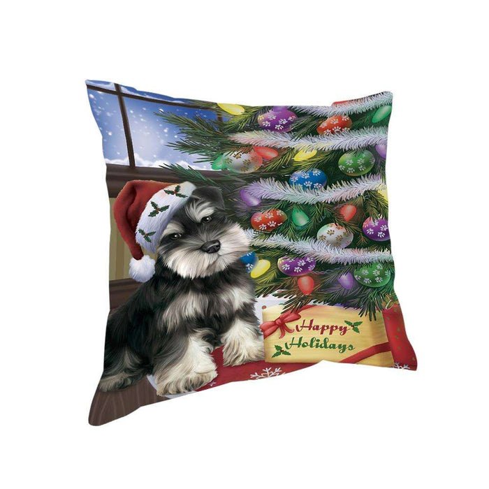Christmas Happy Holidays Schnauzer Dog with Tree and Presents Pillow PIL72036