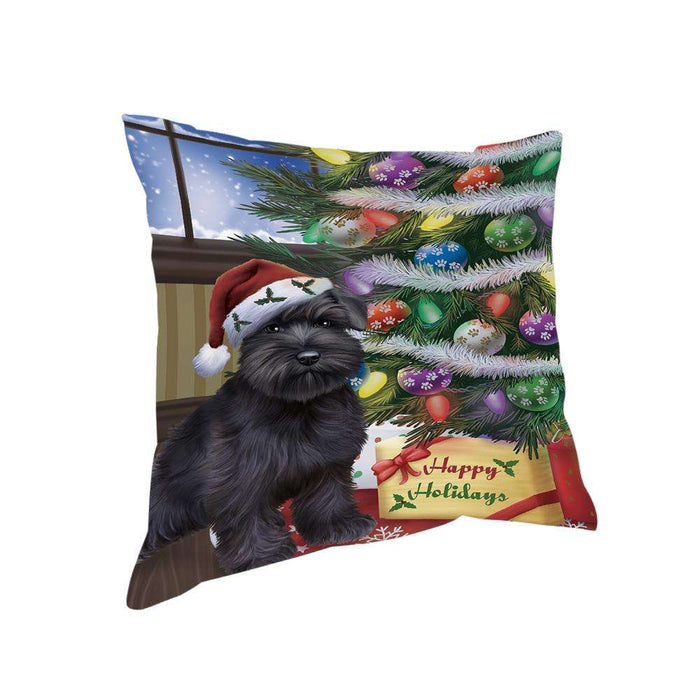 Christmas Happy Holidays Schnauzer Dog with Tree and Presents Pillow PIL72040