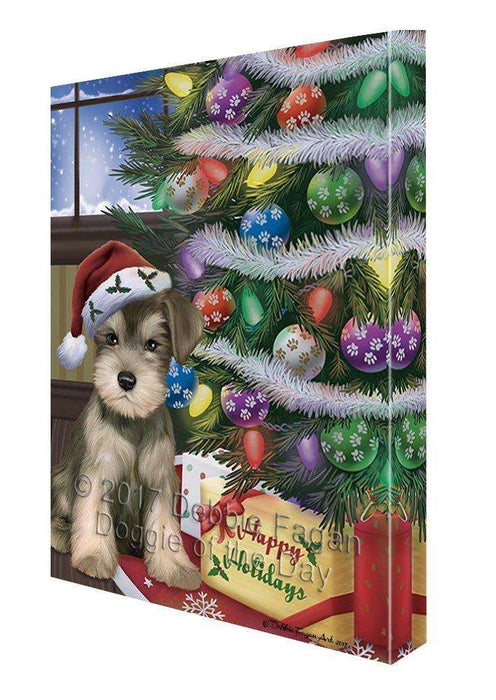 Christmas Happy Holidays Schnauzers Dog with Tree and Presents Canvas Wall Art