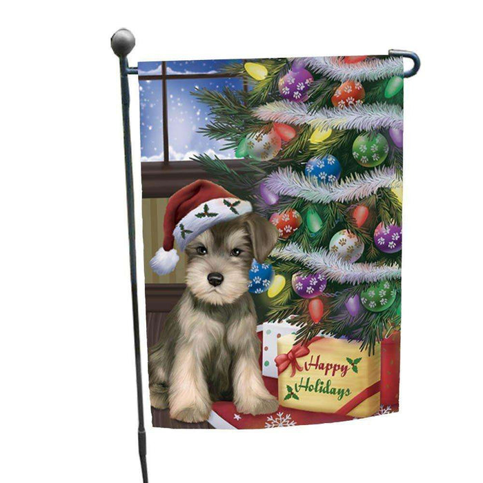 Christmas Happy Holidays Schnauzers Dog with Tree and Presents Garden Flag