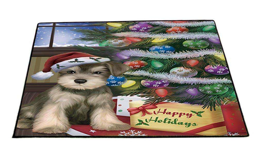 Christmas Happy Holidays Schnauzers Dog with Tree and Presents Indoor/Outdoor Floormat