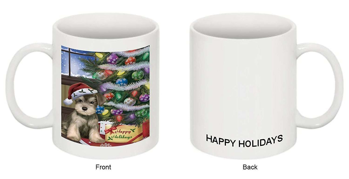 Christmas Happy Holidays Schnauzers Dog with Tree and Presents Mug