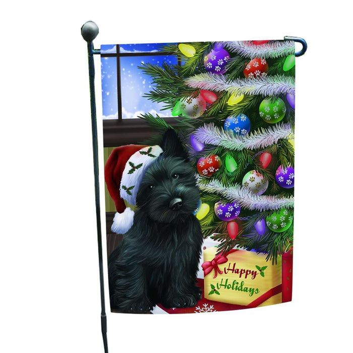 Christmas Happy Holidays Scottish Terrier Dog with Tree and Presents Garden Flag
